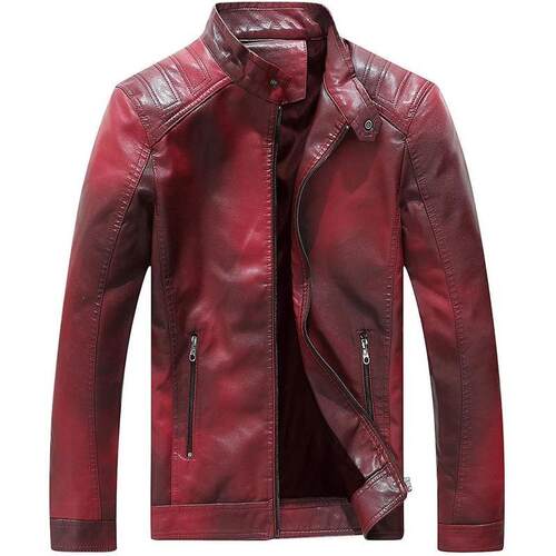 F 33859 Men's Color Block Leather Jacket 拼接皮衣