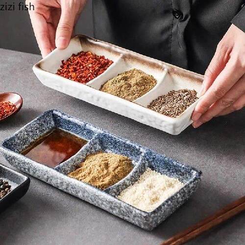 Vintage Ceramic Multi Grid Seasoning Dish Soy Sauce Dish