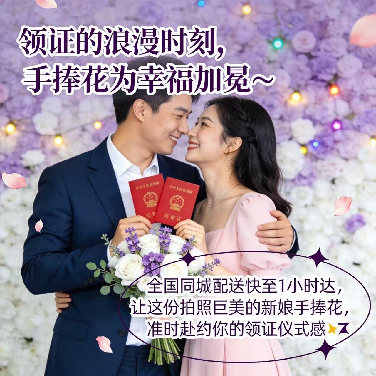 新娘手捧花玫瑰花鲜花束结婚毕业订婚领证全国速递同城上海配送店