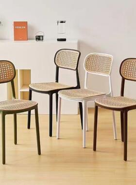 中古厅风靠背椅子可叠子放仿藤编餐椅凳家用加厚塑料客商用餐A802