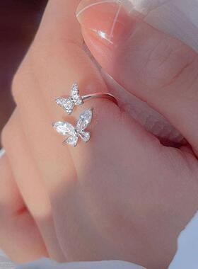 Butterfly ring opening rings镶钻蝴蝶戒指开 口可调节戒指关节