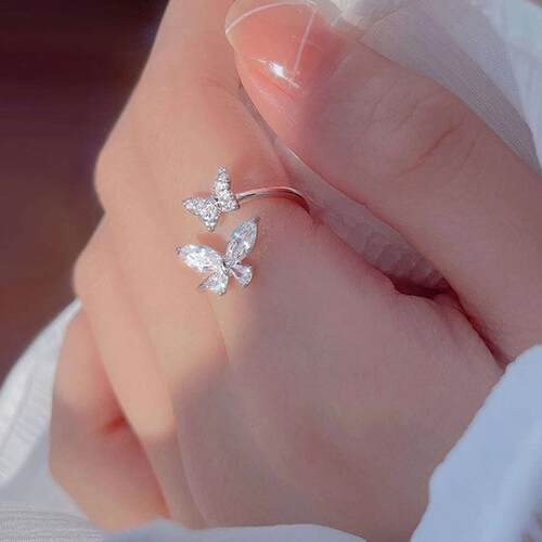 Butterfly ring opening rings镶钻蝴蝶戒指开 口可调节戒指关节