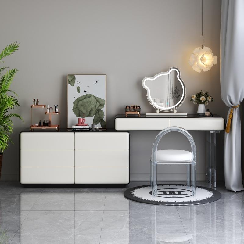 梳妆台烤漆意式极简奶油风卧室现代简约轻奢化妆桌收纳柜斗柜一体