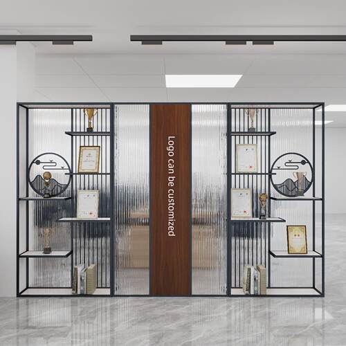 办公室隔断公司前台形象墙奖章展示架入口入口柜入口玻璃屏风
