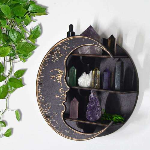 跨境水晶绿植置物收纳架Cat in the Moon Crystal Wooden Shelf