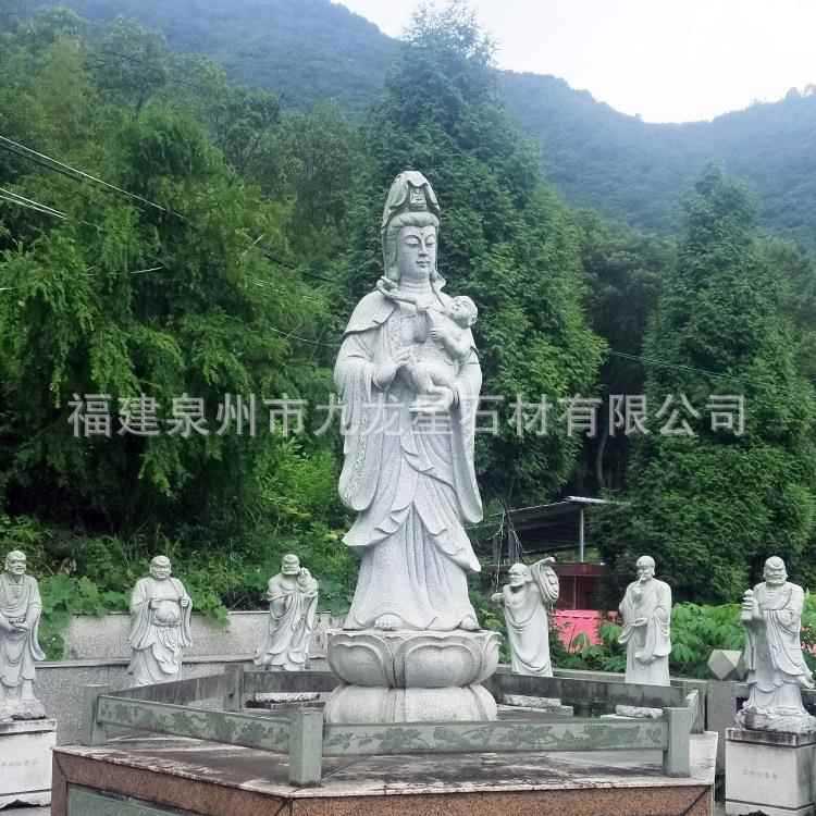 石雕滴水观音汉白玉制作厂家定做大型石雕千手观音三面佛像雕塑
