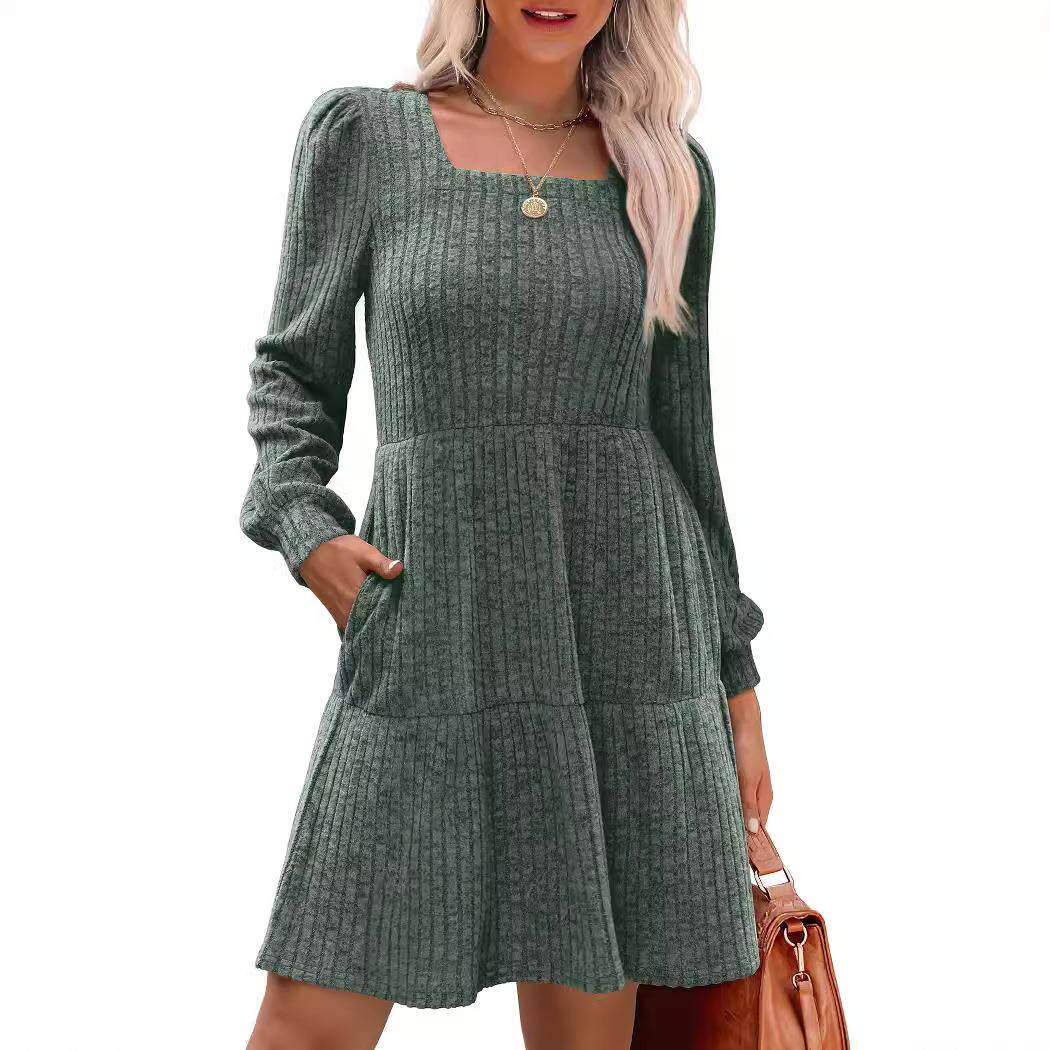 womens square neck long sleeve fall dresses casual babydoll