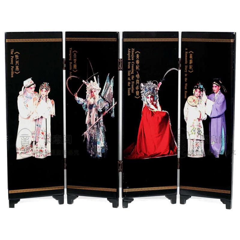 4页木质小屏风漆画屏风摆件创意节日商务公关出差交流礼品昆曲