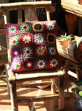 出口钩SIF花靠森系编织靠垫套抱枕套田园手小清靠枕新套包