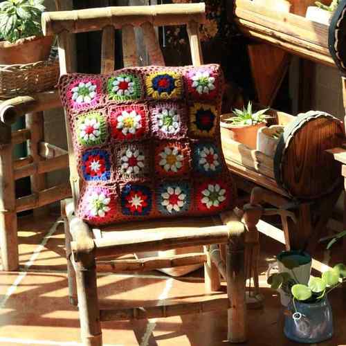 出口钩SIF花靠森系编织靠垫套抱枕套田园手小清靠枕新套包