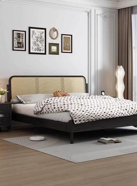 白藤蜡木编实床1.8室米双人床简约卧小户型黑色实木NEY木床