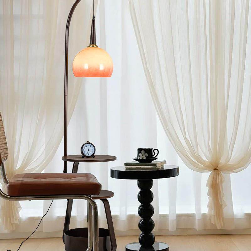 中古风落地灯灯具置物架灯饰无线充实木板玻璃灯罩灯