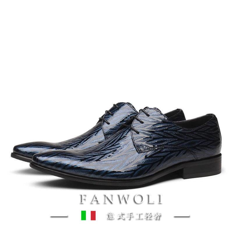 FWL英伦商务正装春夏季休闲皮鞋男士真皮尖头亮皮潮流结婚新郎鞋