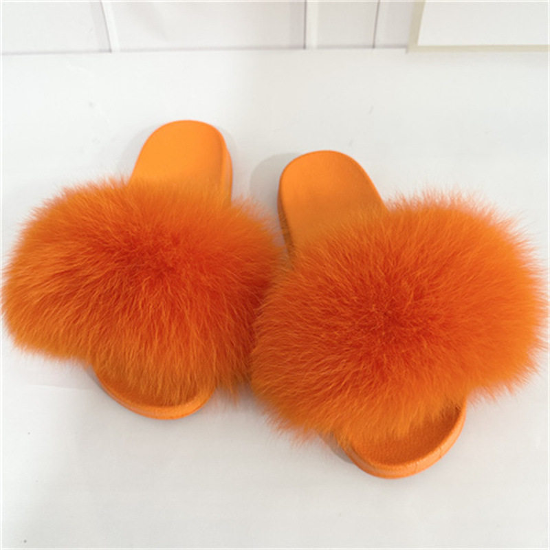 2025新款可爱秋冬狐狸毛彩色拖鞋小众百搭甜美洋气外出一字拖鞋