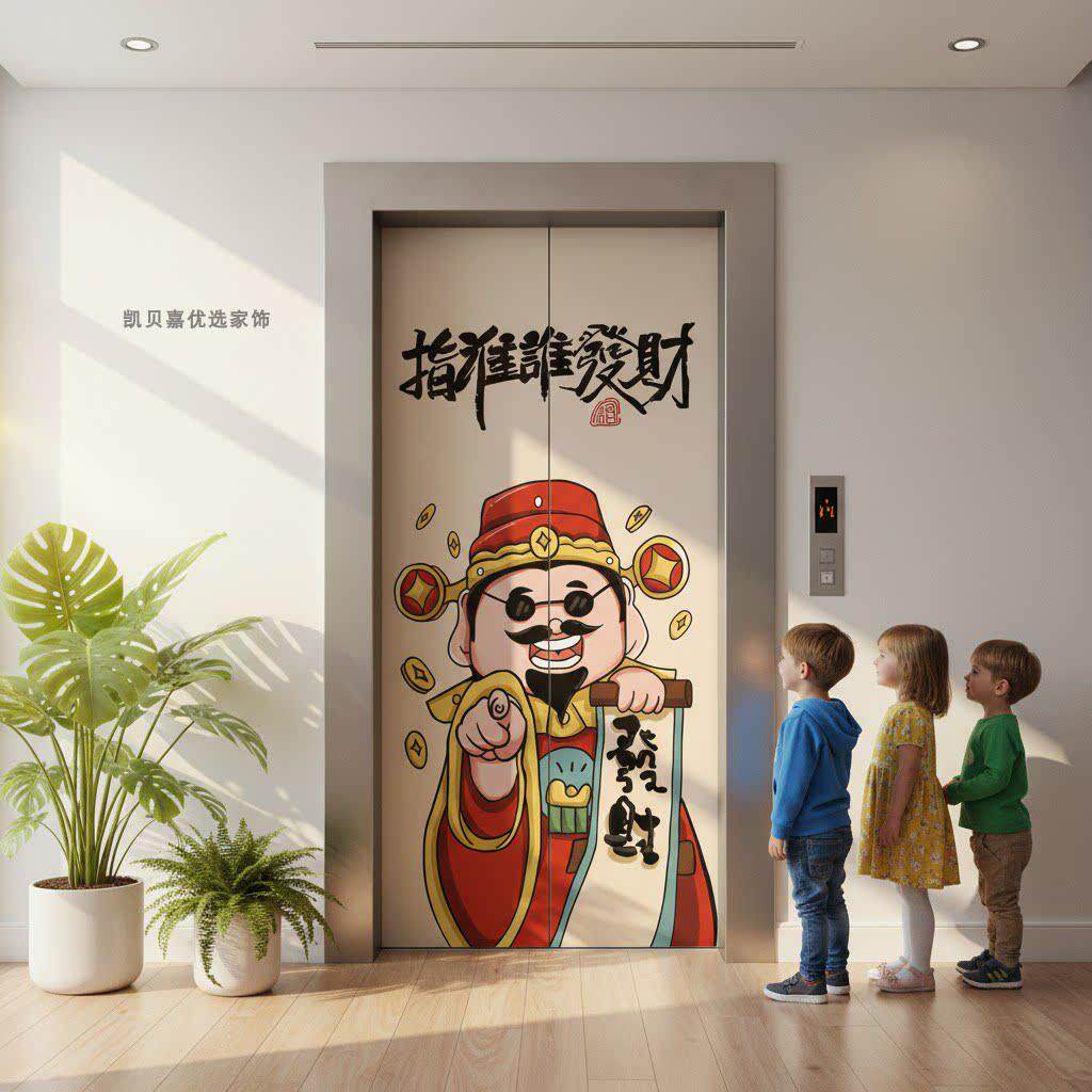 中式创意财神爷电梯门贴纸新年装饰水井门防火门遮丑装饰改造贴画