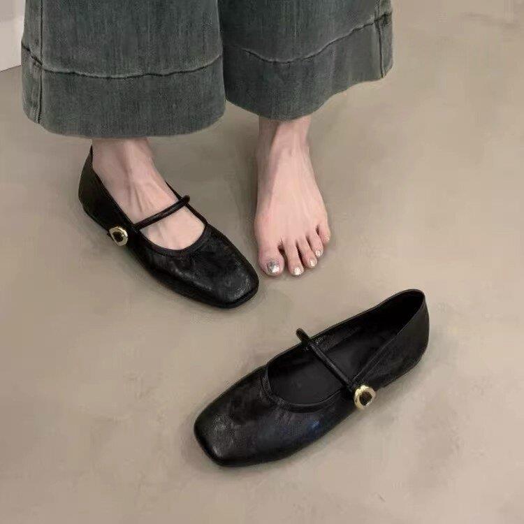 香港真皮内增高玛丽珍小皮鞋女2026春季新爆款一字带浅口平底单鞋