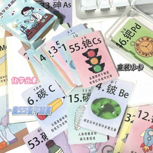 110张记忆卡片防水LOMO卡化学元素周期表小卡化学基础知识点插画