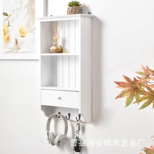 木质墙壁置物架墙上挂钩置物架客厅卧室装饰架白色壁挂收纳整理架