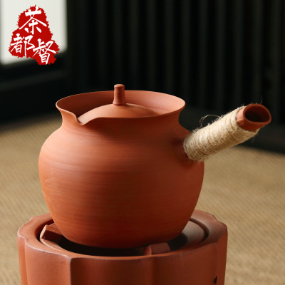 潮州手拉红泥一醉孟德砂铫煮茶壶侧把养生全手工大号茶锅围炉陶壶