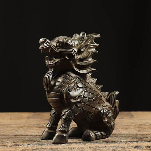 仿古石雕天然青石手工麒麟复古茶席怀旧古法工艺制作民俗装饰摆件