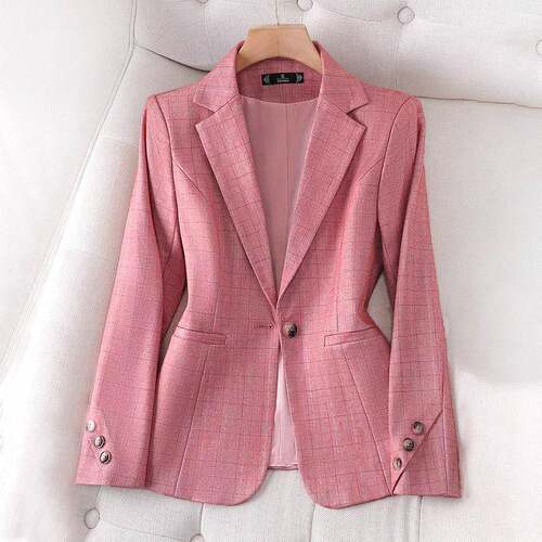Women ' s Solid Color Lapel Neck Button Blazer , Elegant