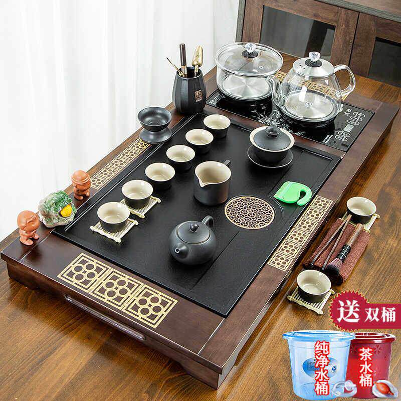 整套全自动茶具套组家用陶瓷一体乌金石茶盘客厅高档办公实木茶台