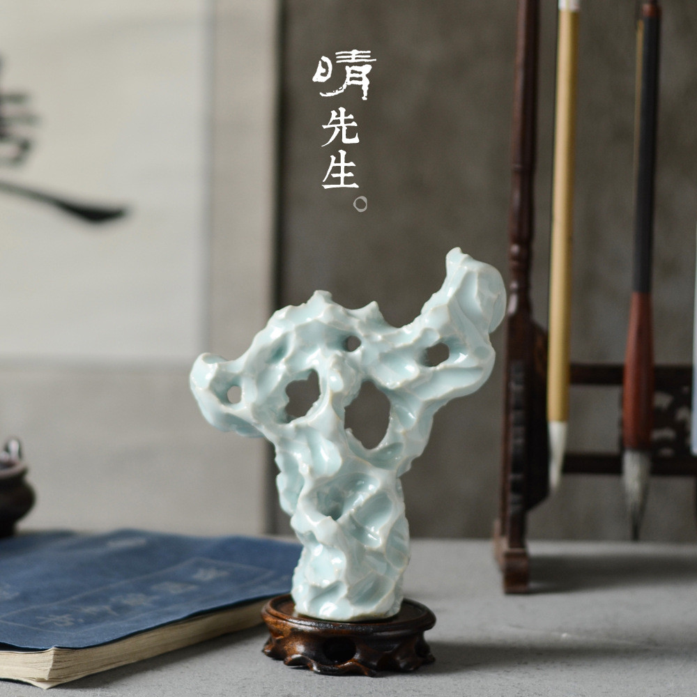 青山石禅意现代中式陶瓷花瓶摆件艺术酒店软装家居客厅创意装饰品