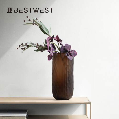 Best west 冷色直通磨砂蜂窝纹水培玻璃花瓶摆件样板间软装饰品