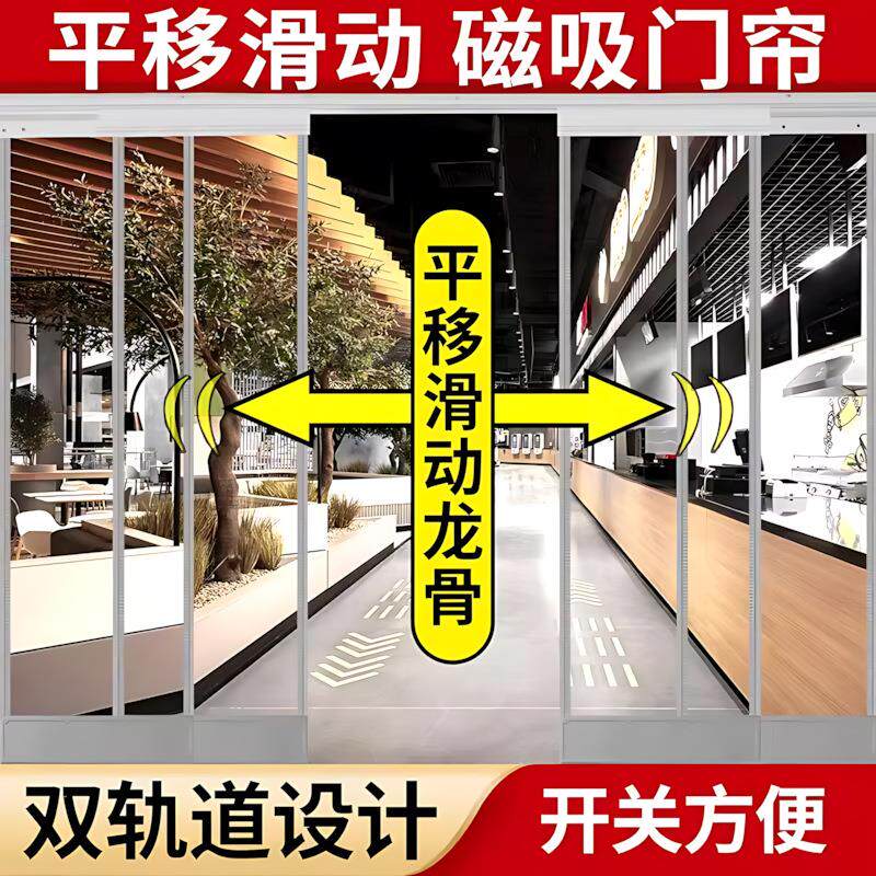 门帘双轨道自吸推拉式透明大门塑料冬季PVC商场保暖帘工厂遮挡帘图片