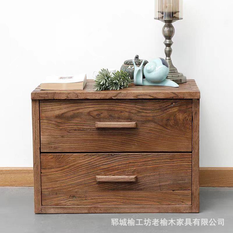 榆木床头柜卧室床边收纳柜花盆摆件柜落地式储物柜小型实木置物柜