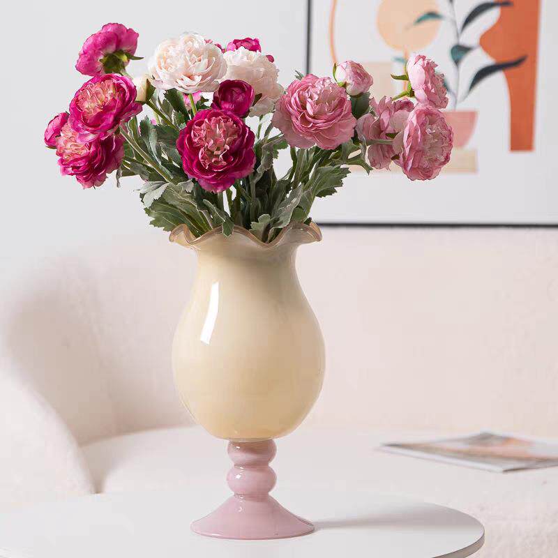 古芬高脚杯紫法式琉璃客厅中香芋花瓶摆件轻奢插花瓶顿创意