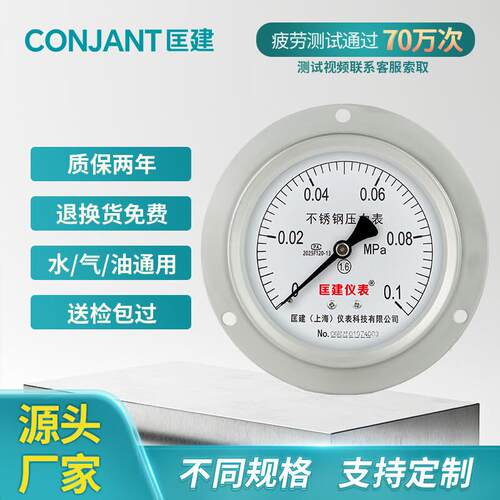Y-100BFZT不锈钢压力表轴向带边防腐耐高温抗酸碱水压表