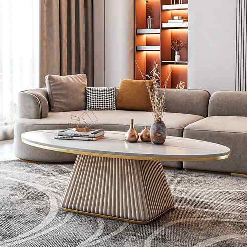 轻奢网红茶几家用客厅极简现代卧室小户型新款高级椭圆形茶几岩板