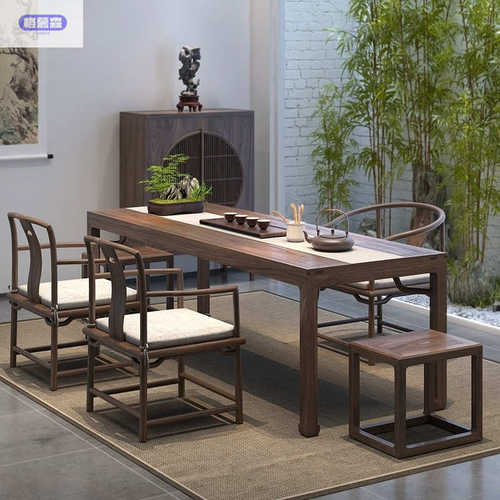 茶桌椅台椅方凳休闲新茶桌榆木泡茶老简家用原木实木极中式组合