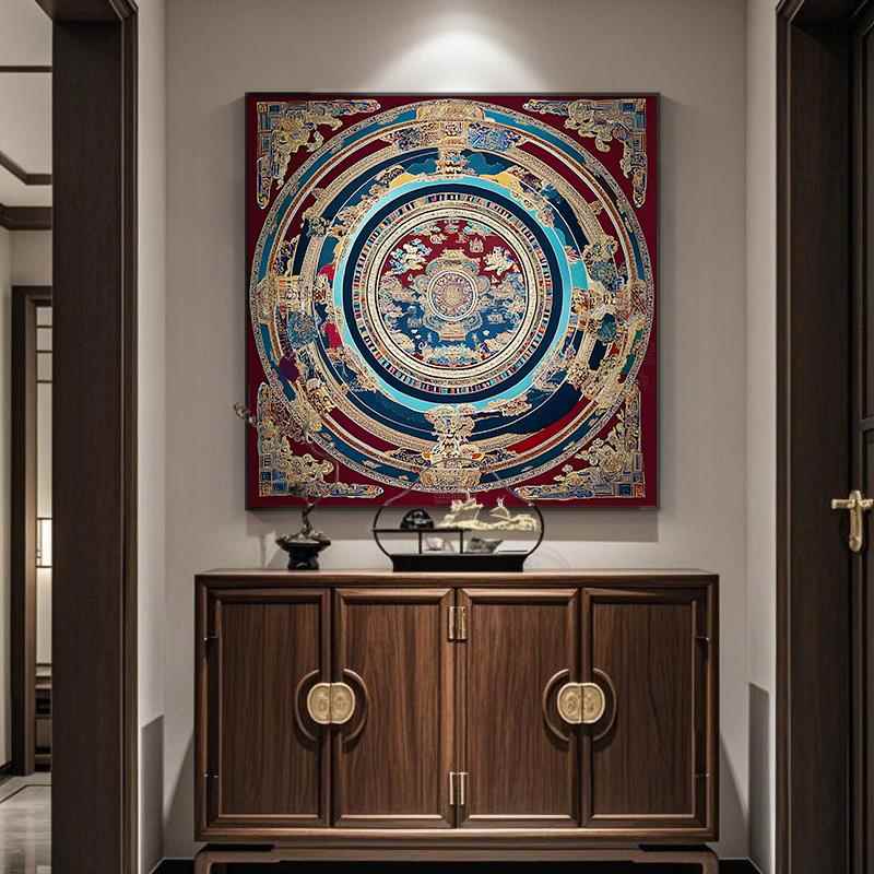 新中式唐卡书房禅意装饰画玄关走廊过道壁画玄关藏传文化晶瓷挂画图片