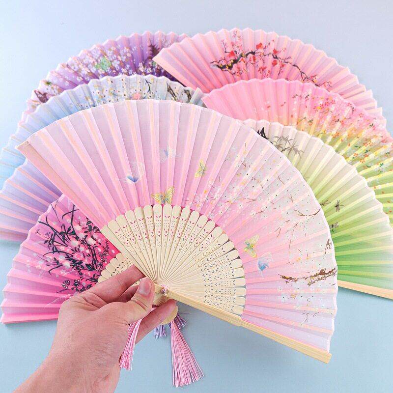 一笑扇竹骨绸布彩色中国风女士折扇夏季纳凉景区汉服拍照扇子
