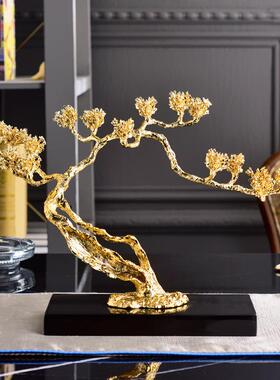 直销新款轻奢合金迎客松高级感摆件创意开业金属植物礼品装饰工艺
