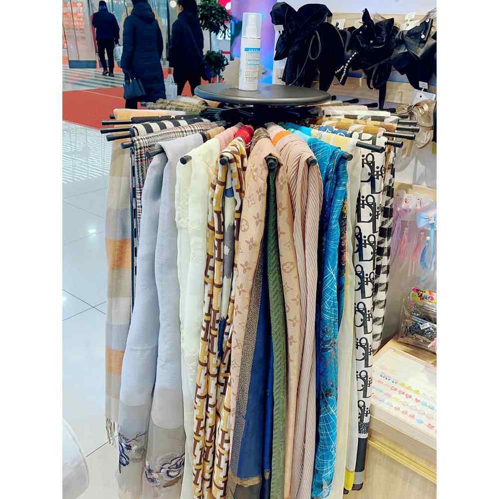 铁艺围巾架子丝巾展示架落地式服装店挂布料披肩陈列货架圆形旋转