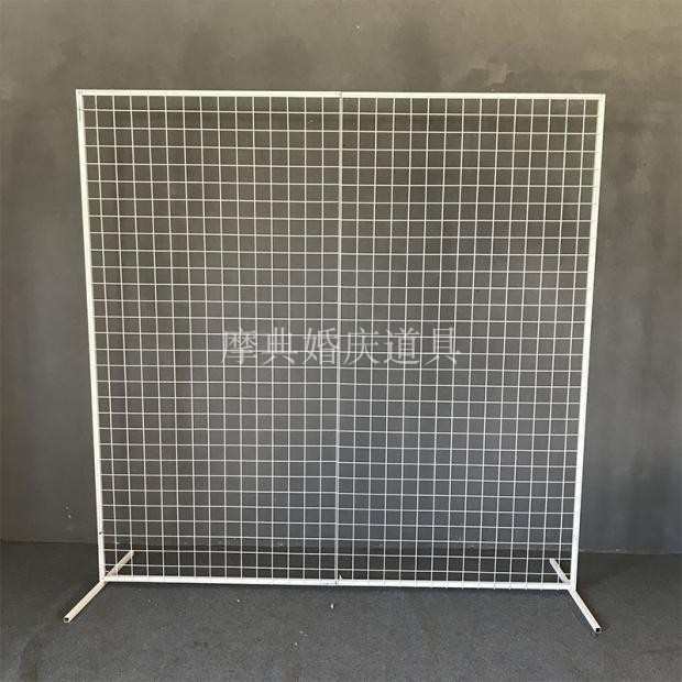 新款婚礼装饰婚庆背景屏风网格墙铁架货架铁丝照片架落地展示架子