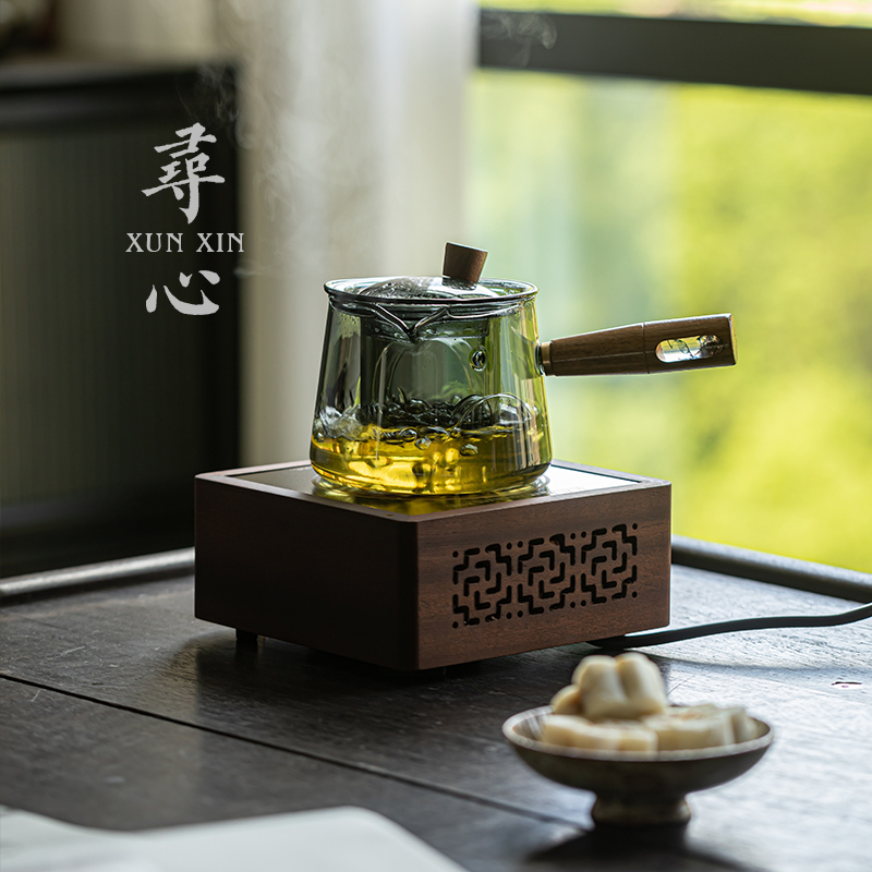 寻心胡桃木触控电陶炉家用静音煮茶小型侧把烧水玻璃壶泡茶炉迷你