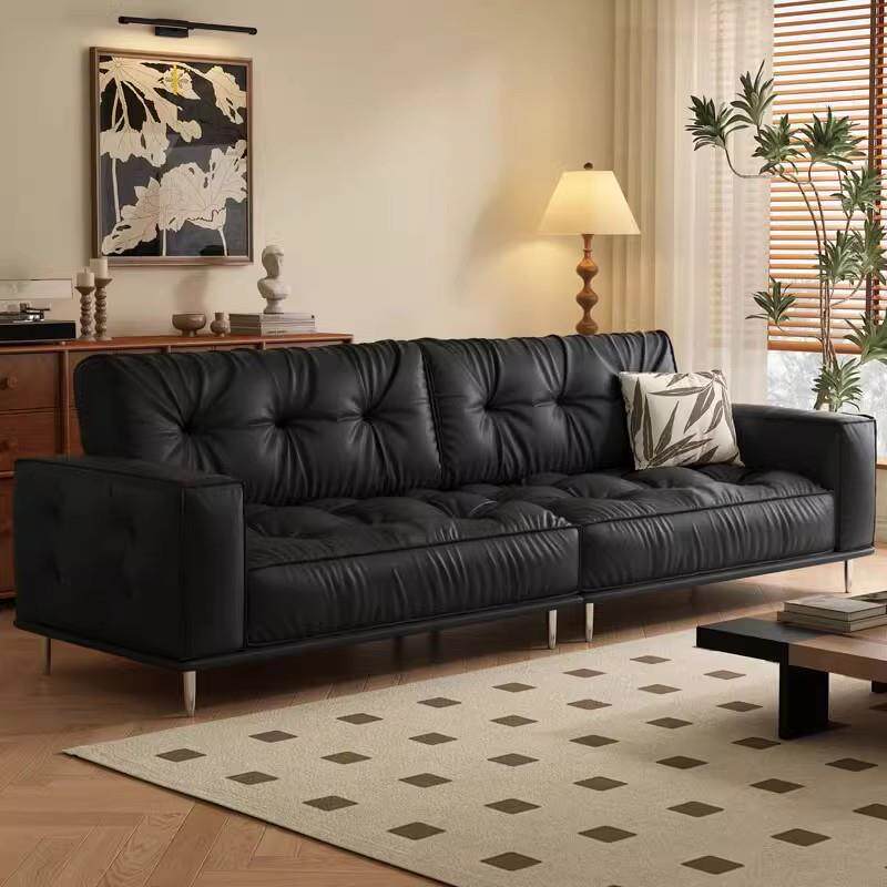 中古风复古油蜡皮沙发焦糖色小户型客厅公寓三人位直排网红款