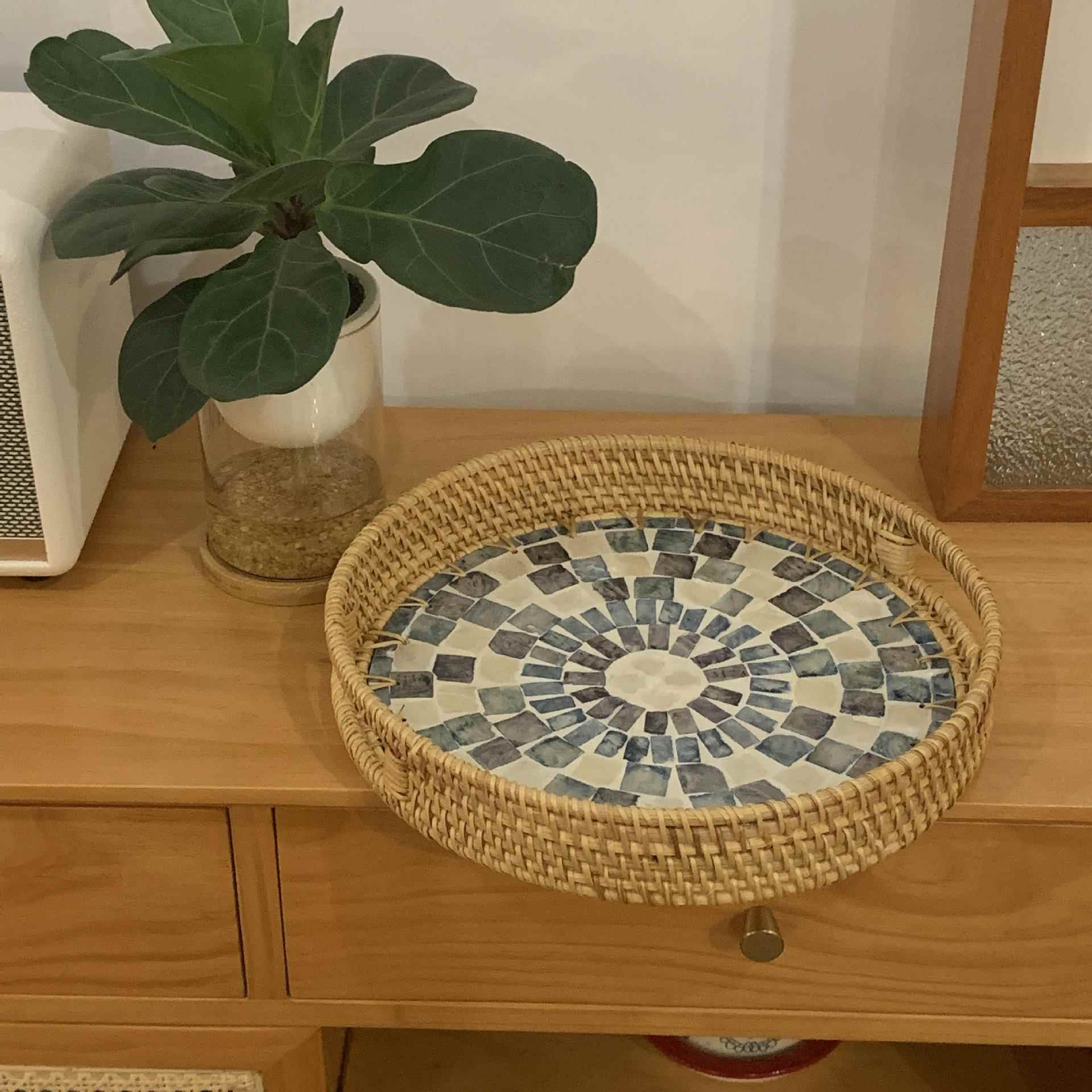 越藤果编彩贝南贝壳托盘0611家用客厅茶几盘收纳收纳筐水盘