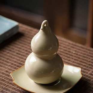 饰 豆黄汝窑小葫芦茶宠功夫茶具配件创意茶玩可开片陶瓷茶桌摆件装