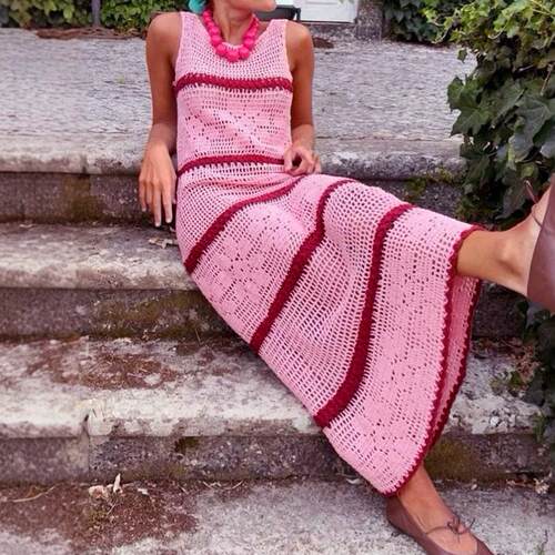 Women's Color Block Crochet Sweater Dress | Casual