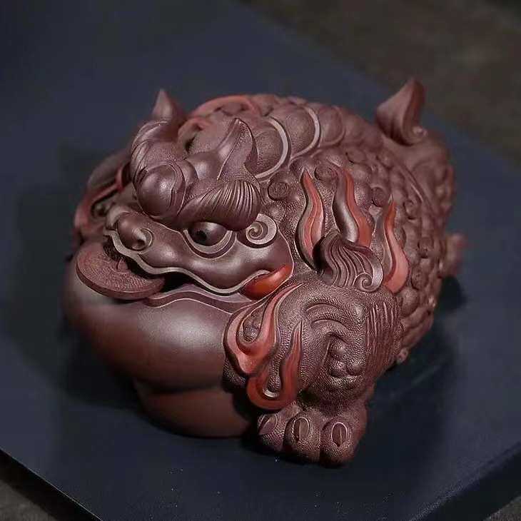 精品宜兴大号茶宠摆件可养原矿紫泥茶具手工紫砂三足金蟾