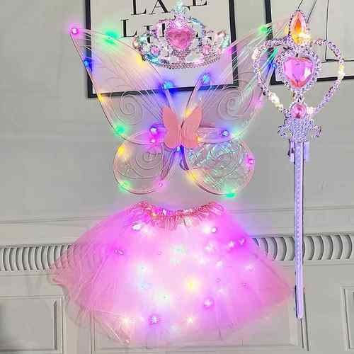 发光蝴蝶精灵翅膀小女孩背饰闪光玩具奇妙仙子魔法棒花仙子三件套