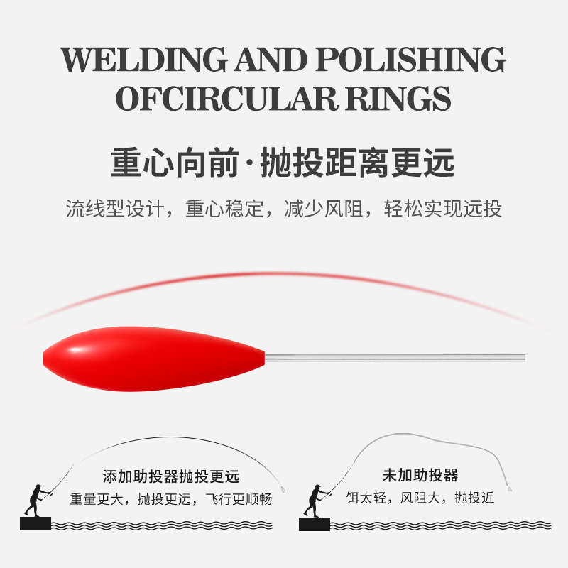 新型醒目红色大克重助投器浮水路亚远投助抛带管防缠绕海钓翘嘴饵
