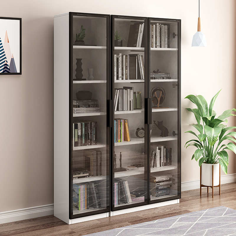 柜书房收纳客厅奢书橱简约现代书柜灯组合玻璃门轻储带防尘物实木
