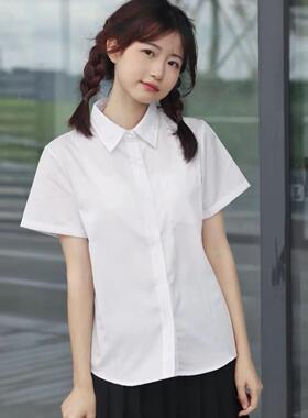 小个子学白色短袖衬衫女夏宽松气质皱经典衬衫别致上衣学院0520e