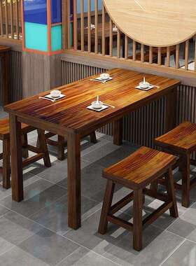 厅面馆椅饭店小吃店烧餐桌COG桌椅餐桌组合实木餐馆食堂桌子餐烤